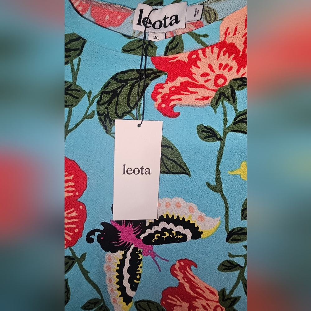 Leota Long Sleeve Blue Floral Blouse with Red and Green Accents - Picture 2 of 2